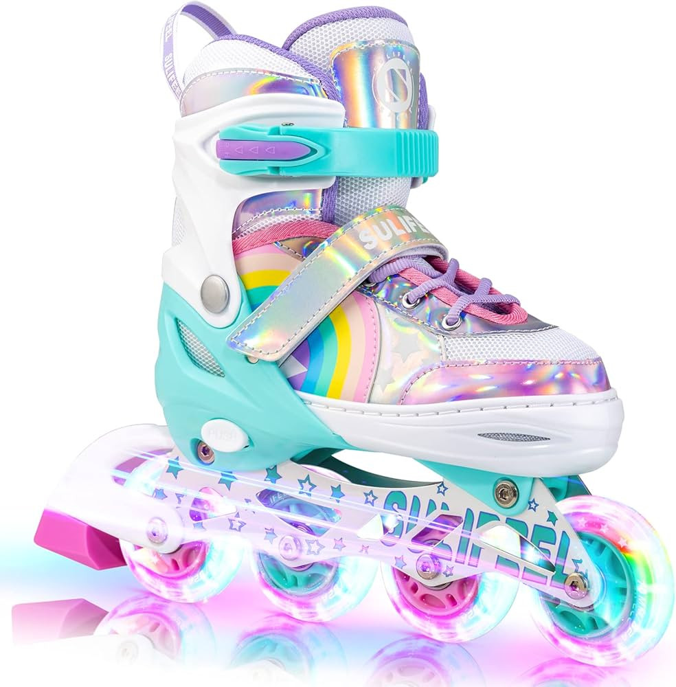 SULIFEEL Rainbow Unicorn Inline Skates for Girls Boys 4 Size Adjustable Light up Wheels Skates fo... | Amazon (US)