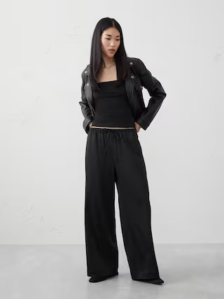 Wide-Leg Crinkled Satin Pull-On Pant | Banana Republic Factory