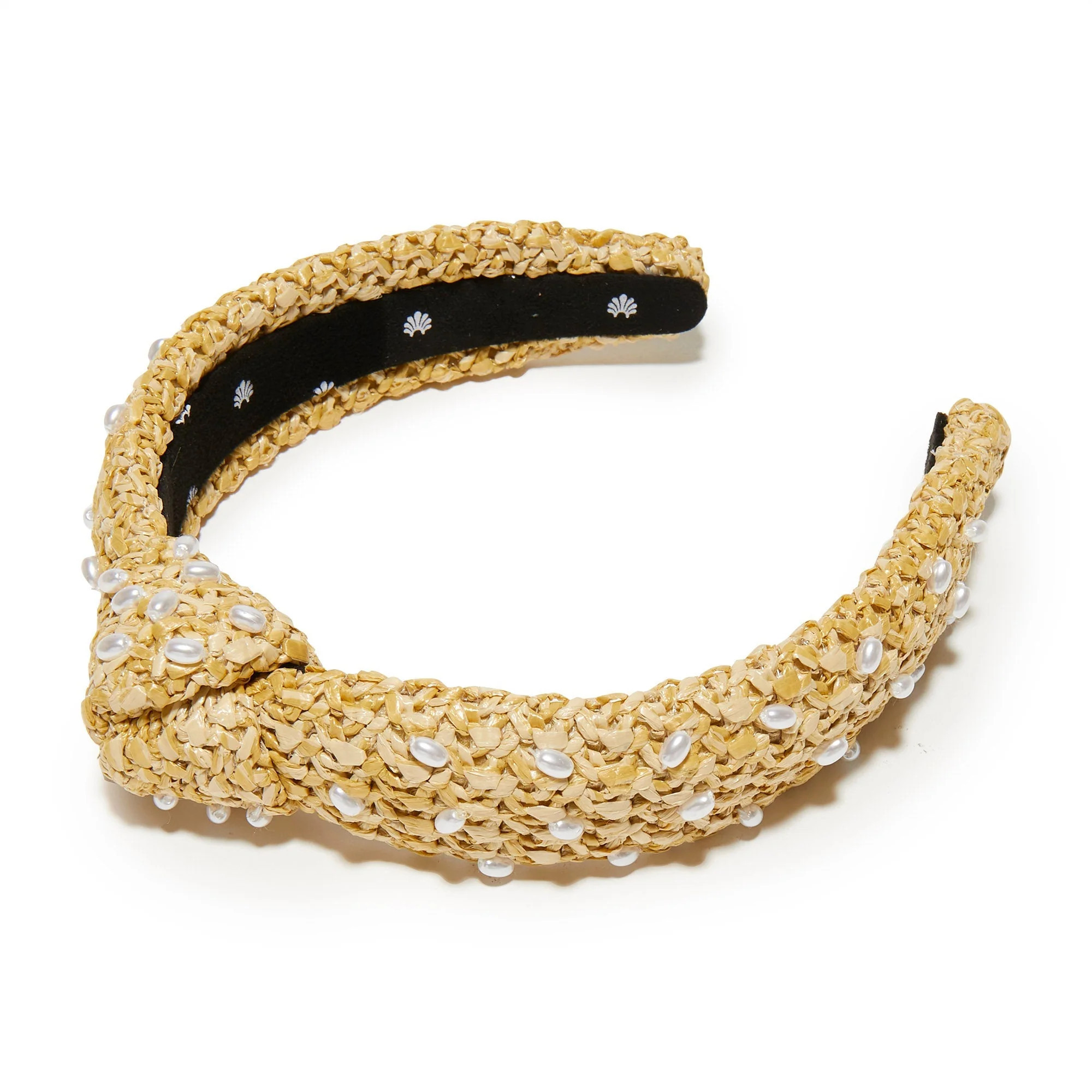 NATURAL PEARL EMBELLISHED RAFFIA SLIM KNOTTED HEADBAND | LELE SADOUGHI