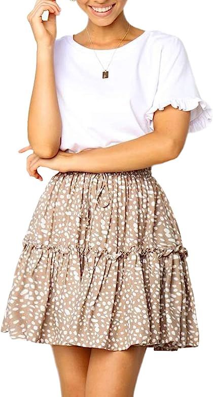 Womens Fashion Ruffle Skirt Boho Cute High Waist Casual Beach Short Mini Skirt | Amazon (US)