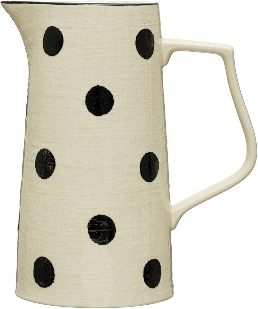 Creative Co-Op Farmhouse Stoneware Painted Polka Dots, Ivory and Black Pitcher | Amazon (US)