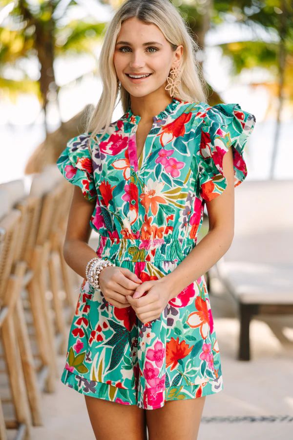Wild Love Emerald Green Floral Romper | The Mint Julep Boutique