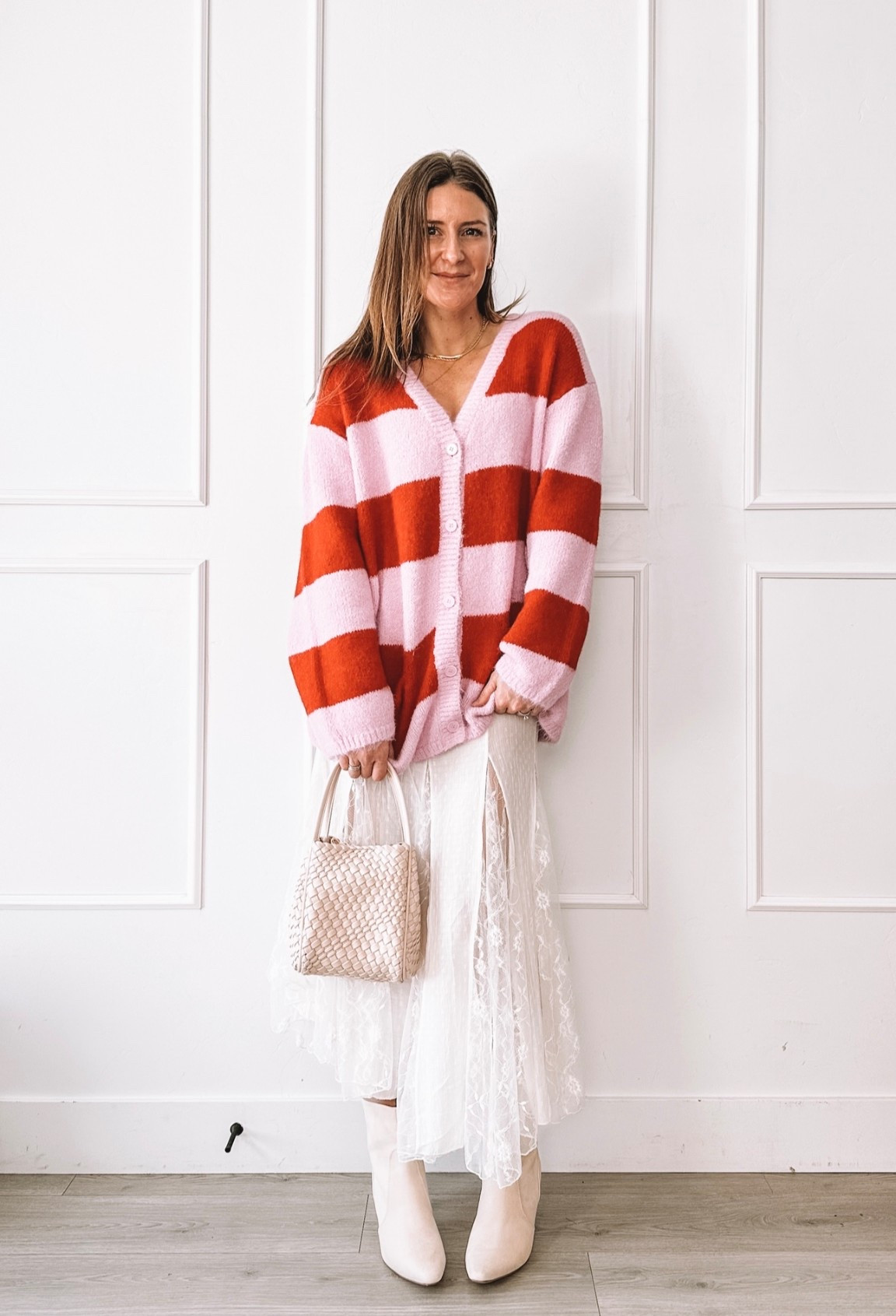 Festive Valentine’s Day outfit that’s comfy always.
A cozy pink and red striped cardigan layered over a soft lace skirt for an easy mix of playful and feminine.
Perfect for casual Valentine plans, a girls night, brunch, or anytime you want to feel festive without sacrificing comfort.

#LTKgrwm #LTKSeasonal #LTKootd