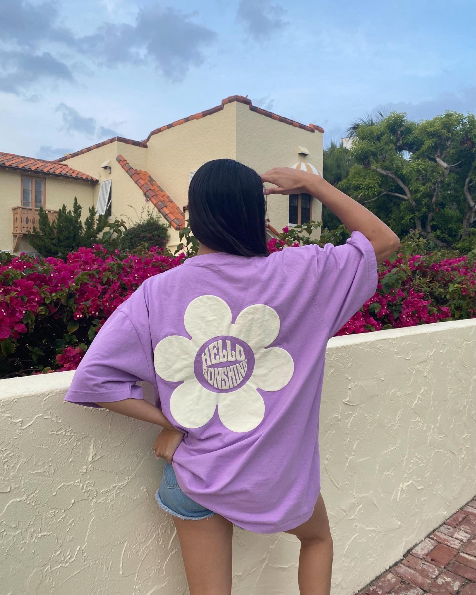 Beach club tshirt graphic tee shirt flower power graphic tee summer top summer outfit purple shirt oversized shirt