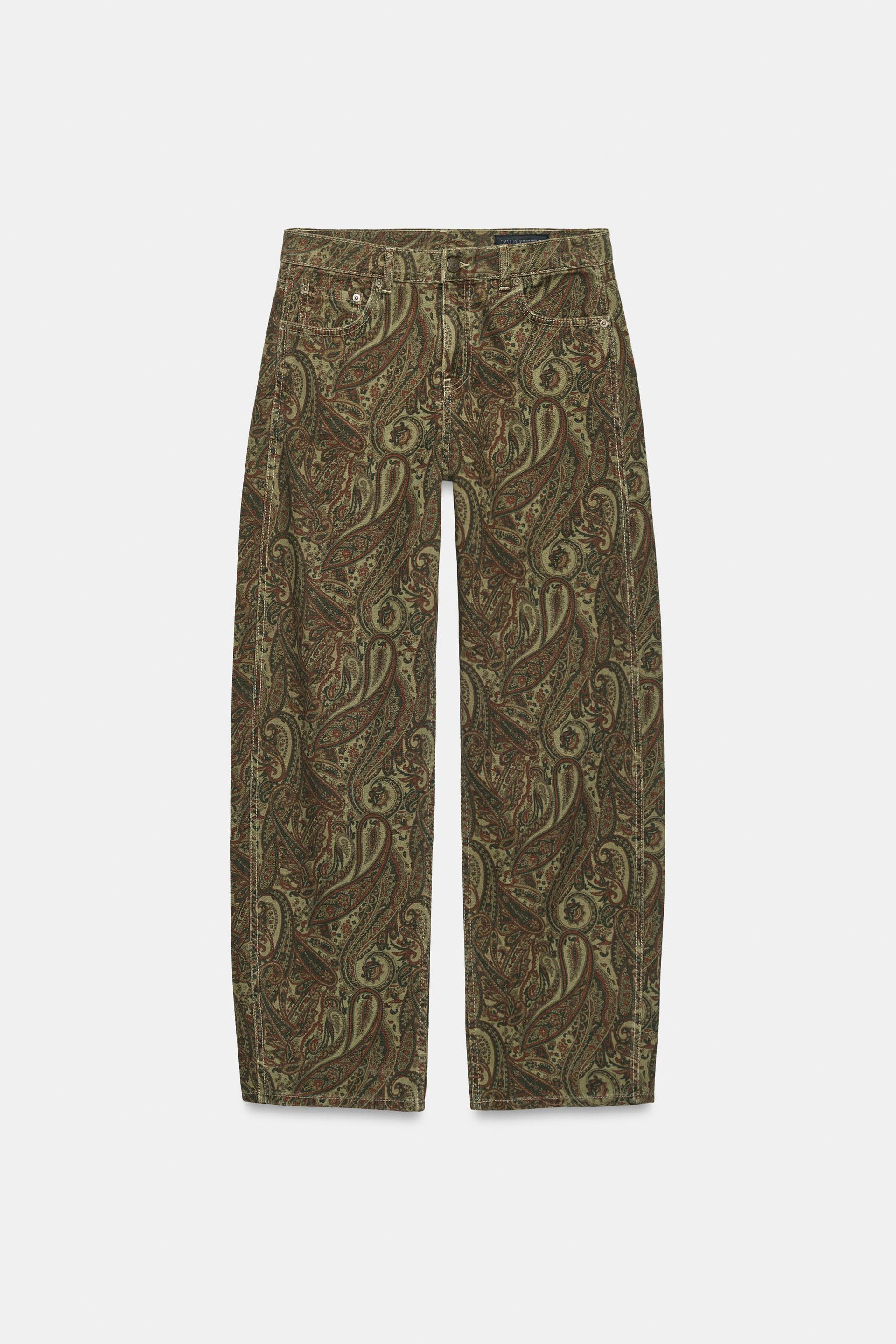 Zara - Zw Collection Curved Straight Low-Rise Printed Jeans - Dark Russet - 32 (Us 14) - Woman | Zara US