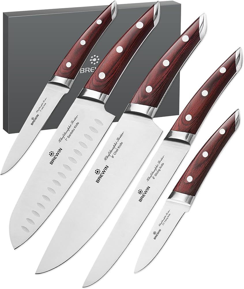 Brewin CHEFILOSOPHI Chef Knife Set 5 PCS with Elegant Red Pakkawood Handle Ergonomic Design,Profe... | Amazon (US)