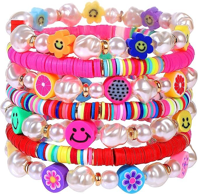 Beaded Stretch Bracelets for Women Colorful Clay Fruit Smiley Bead Bracelet Rainbow Heishi Bracel... | Amazon (US)