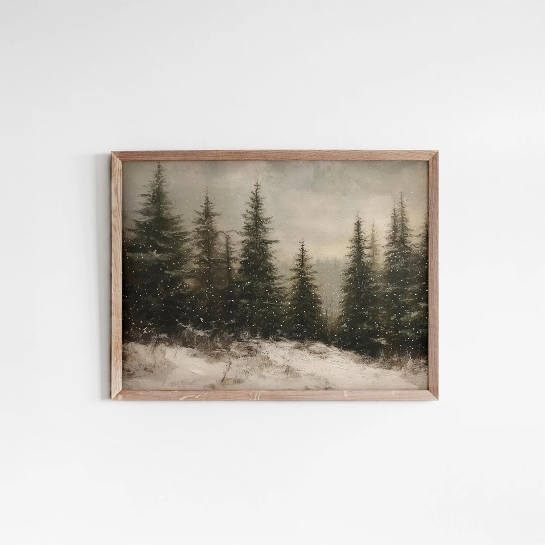 Winter Forest Landscape Painting, PRINTABLE Christmas Wall Art, Moody Christmas Painting, Evergre... | Etsy (US)