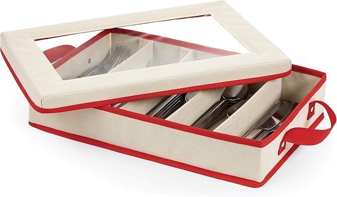 ZOBER Holiday Dinnerware Storage Box With Dividers, Flatware Container Comes With Two Handles And... | Amazon (US)