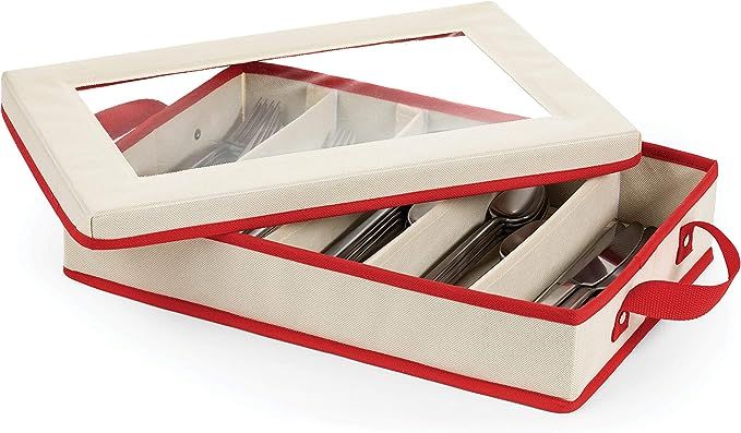 ZOBER Holiday Dinnerware Storage Box With Dividers, Flatware Container Comes With Two Handles And... | Amazon (US)