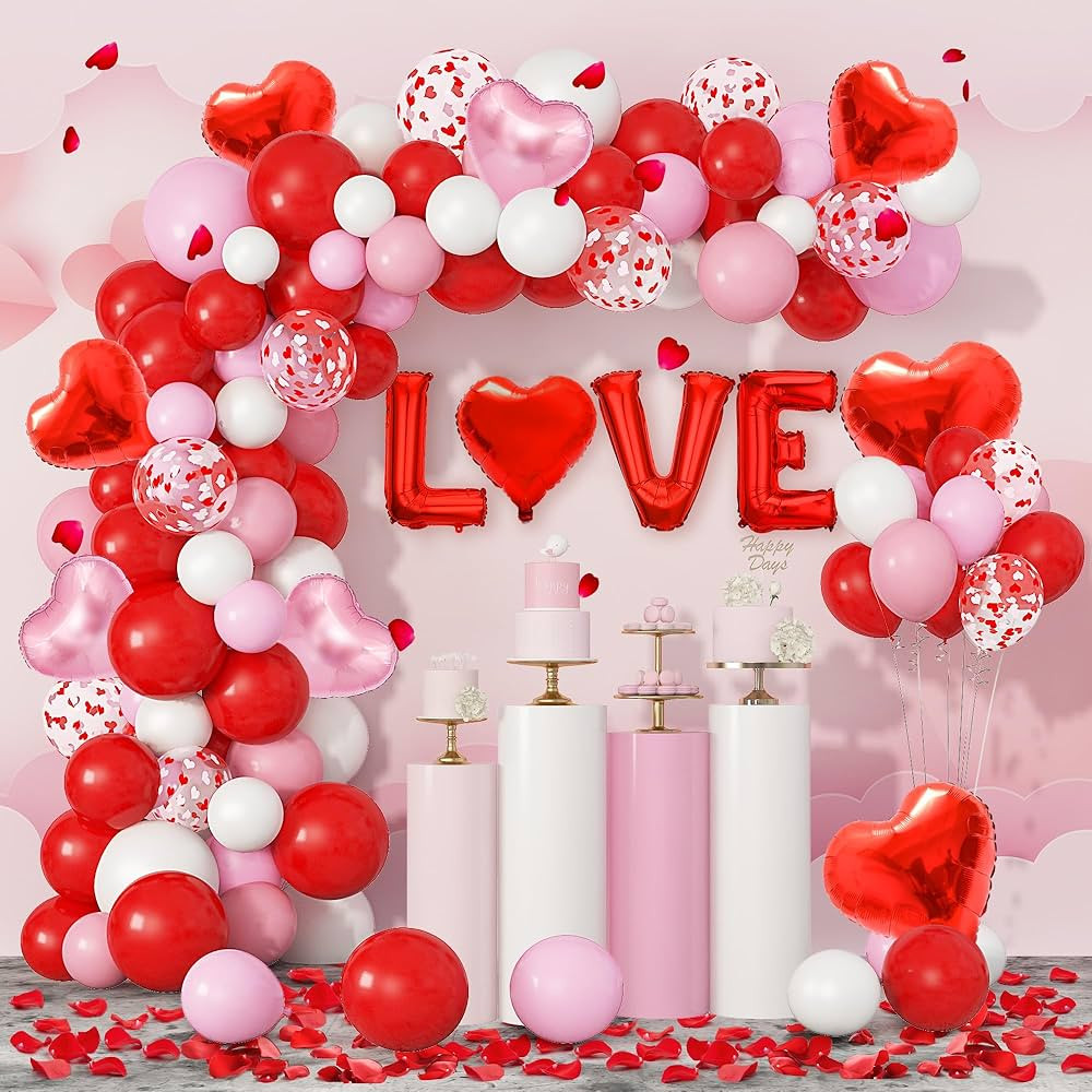 Amandir 263PCS Valentines Day Balloon Arch Garland Kit, Love Foil Balloons Red Pink White Confett... | Amazon (US)
