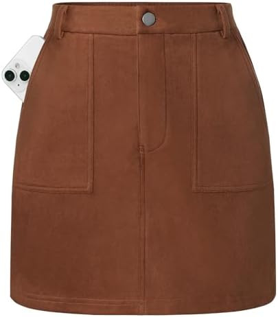 Kate Kasin Women Suede Mini Skirt, High Waisted Pencil Skirt with Pockets | Fall Winter Skirts 20... | Amazon (US)