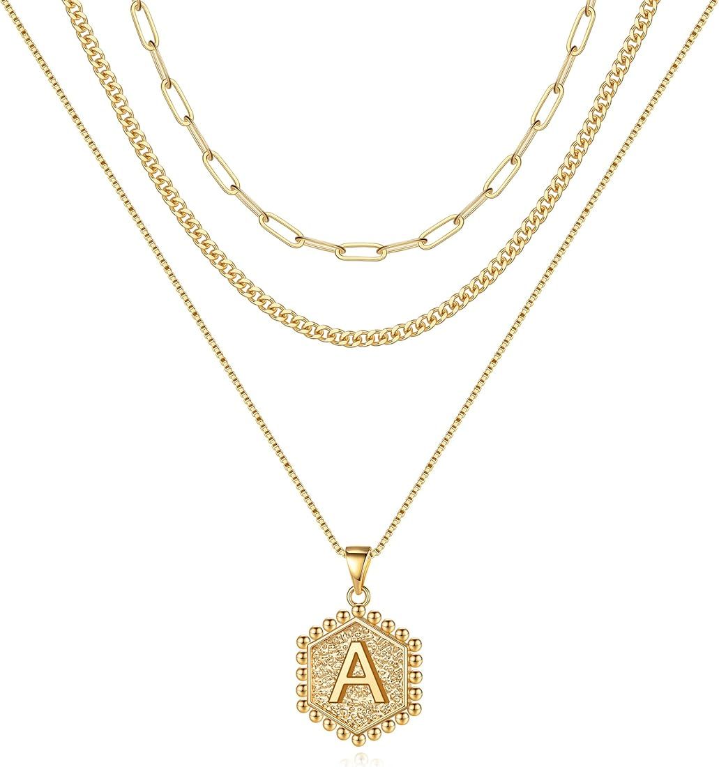 M MOOHAM Layered Initial Necklaces for Women, 14K Real Gold Plated Layered Necklaces for Women In... | Amazon (US)