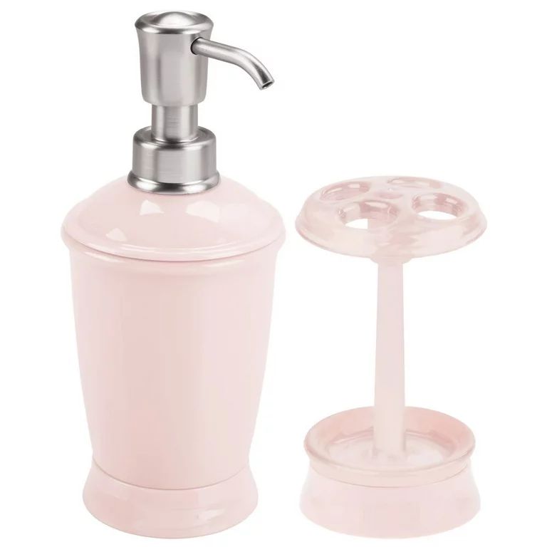 mDesign Plastic Bathroom Vanity Countertop Accessory Set - Includes Refillable Soap Dispenser, Di... | Walmart (US)