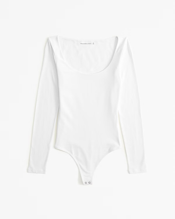 Long-Sleeve Cotton-Blend Seamless Fabric Scoopneck Bodysuit | Abercrombie & Fitch (US)