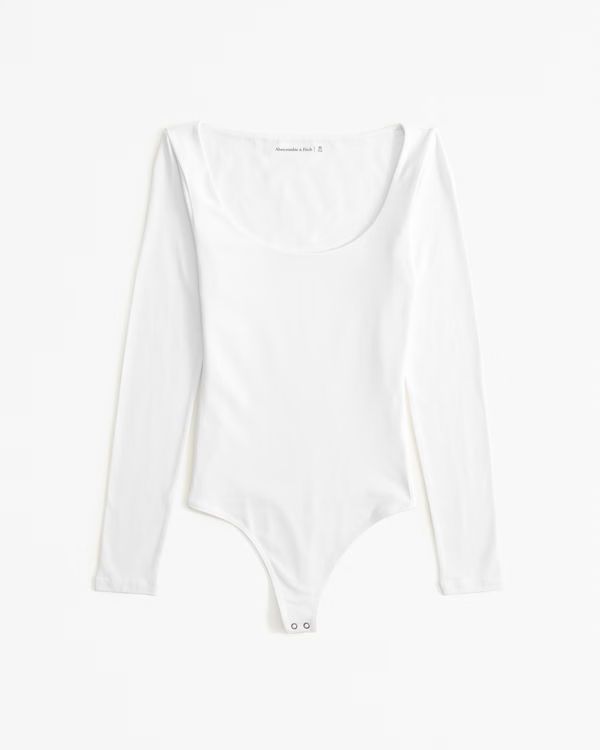 Long-Sleeve Cotton-Blend Seamless Fabric Scoopneck Bodysuit | Abercrombie & Fitch (US)
