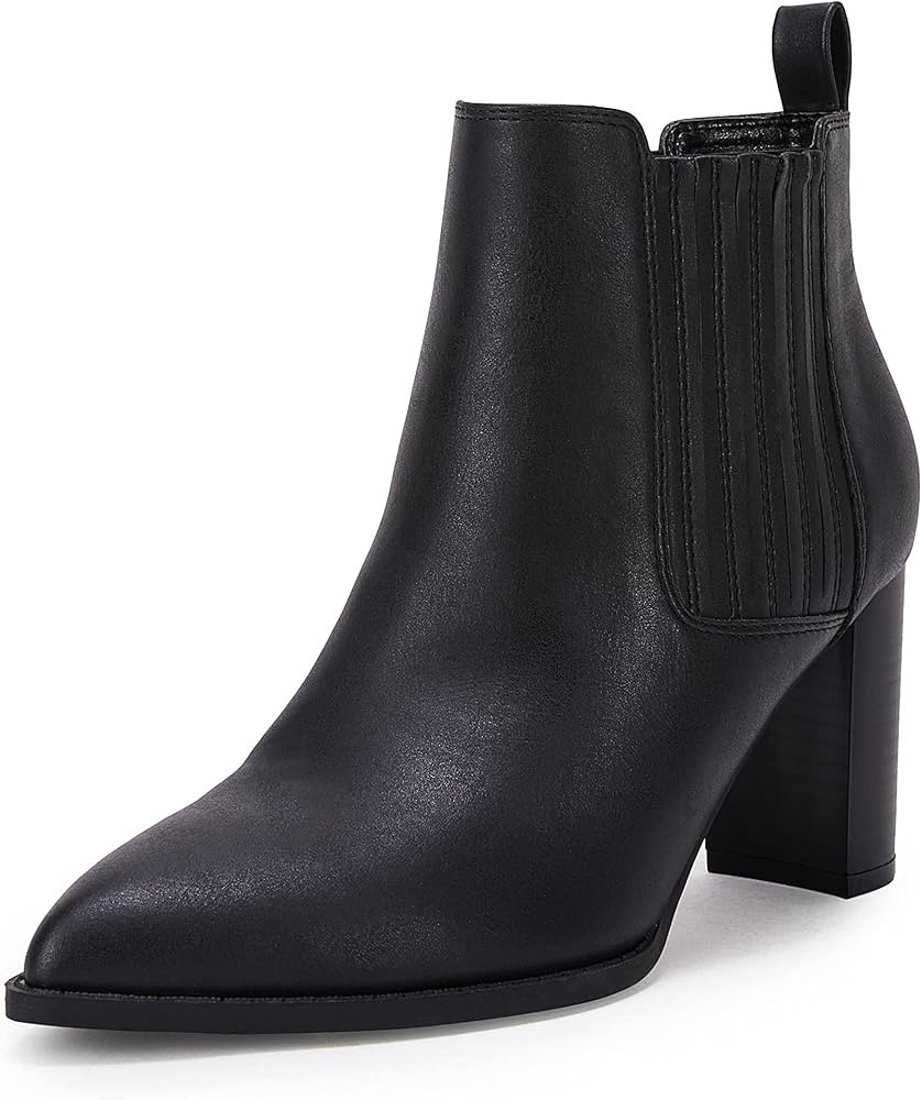 LAICIGO Women’s Pointed Closed Toe Ankle Boots Chunky Stacked Heel Faux Leather Winter Chelsea ... | Amazon (US)