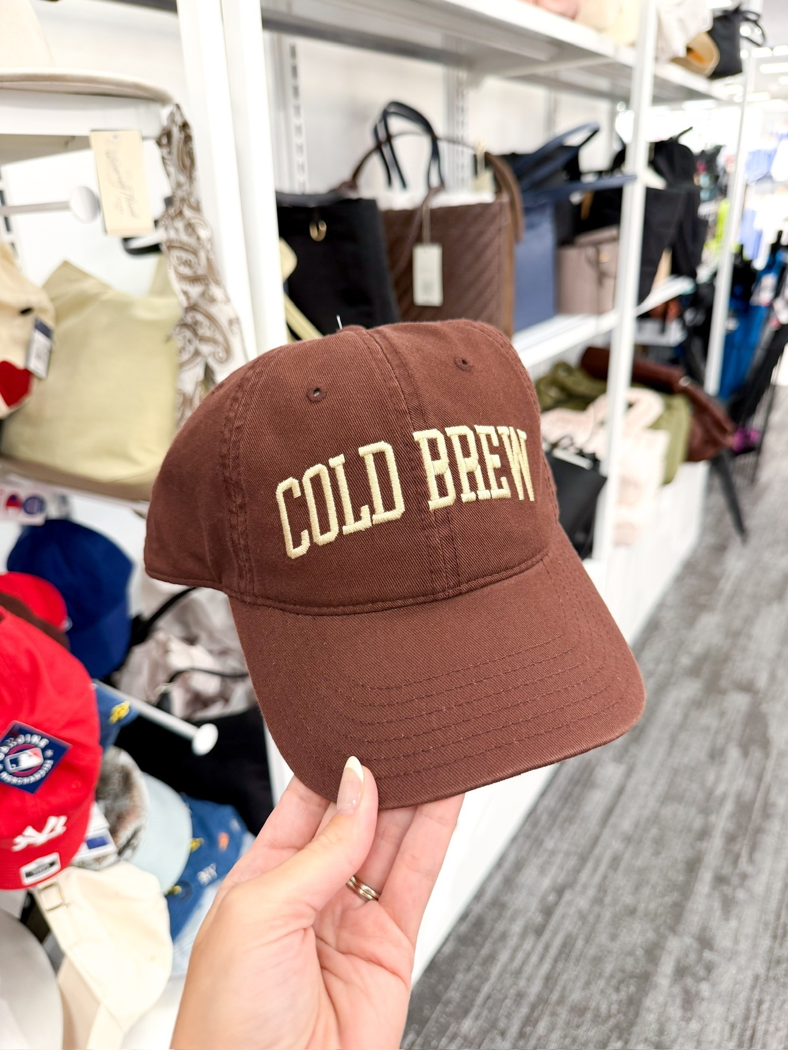 For the hat lovers 🧢
@Target has some cute ones like this 
“Cold Brew” for the coffee aficionado ☕️

//
Hats
Coffee hats
Hats with sayings