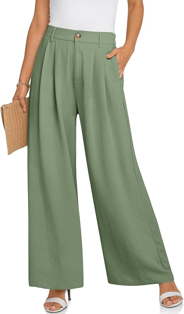 TARSE Women's Wide Leg Dress Pants High Elastic Waisted in The Back Business Work Trousers Long F... | Amazon (US)