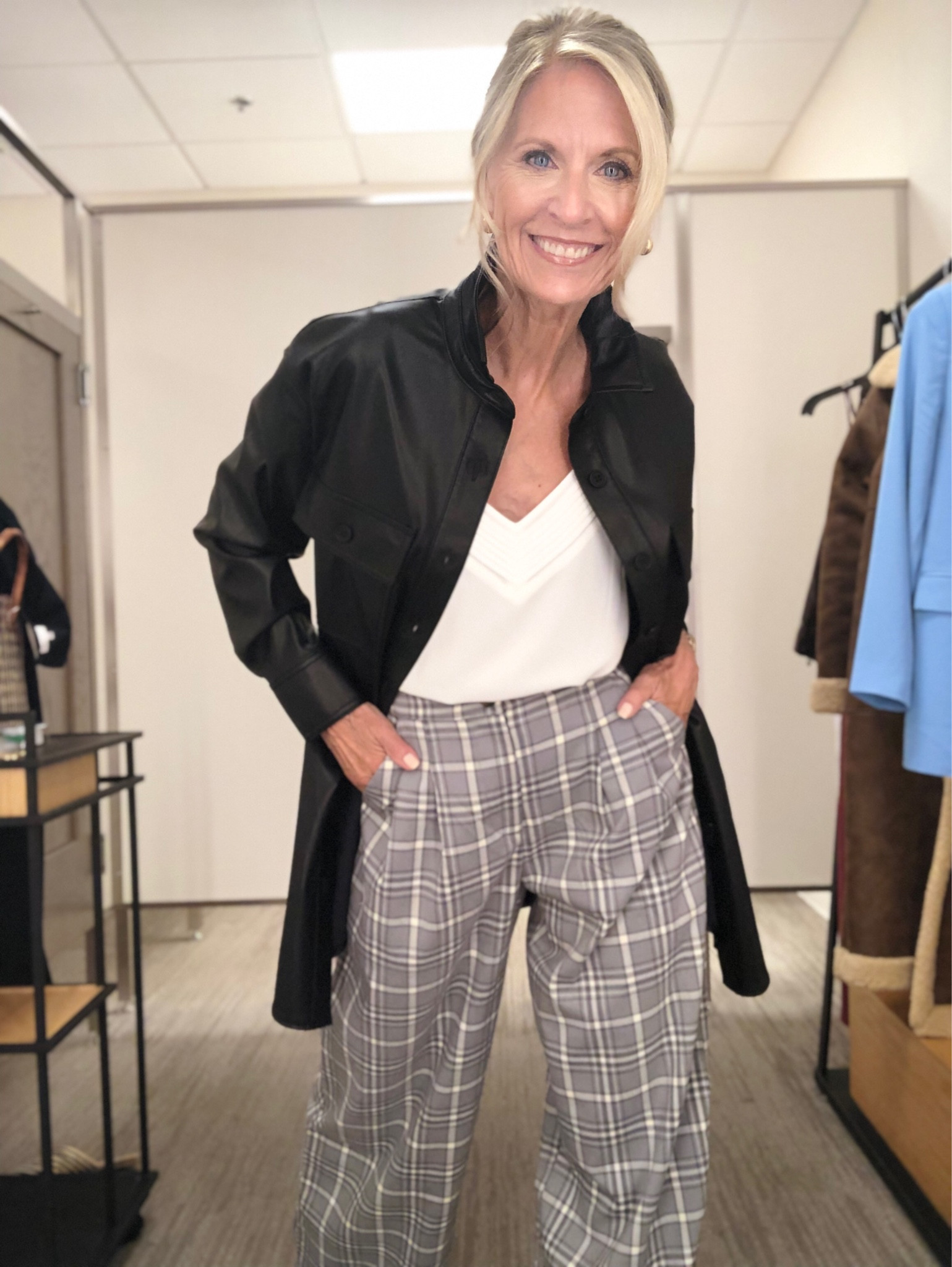 Here’s Part lll as promised- “My Picks” from the Nordstrom Anniversary Sale!

Here’s another Fall outfit I found…

Sale ends August 7th -
Prices go up! Although these are Fall selections, these prices are so good!

Double Pleat Plaid Pant. I love how wide leg these pants are. 

I put it with this great Faux Leather Oversized Shirt and layered a V-neck camisole underneath.

Follow my profile {DEBORAHSORLIE} for more 50+ style inspiration.

#LTKsalealert #LTKxNSale #LTKstyletip