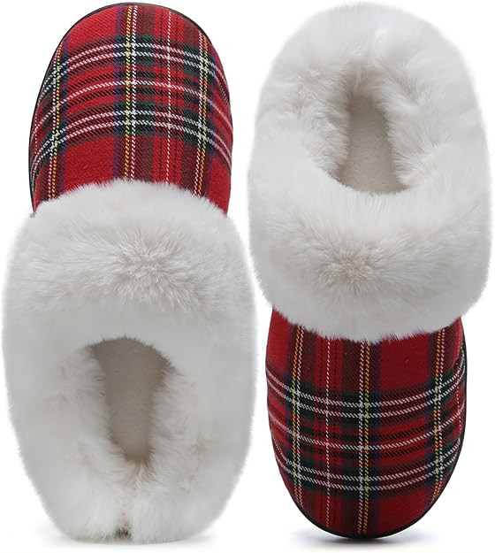 WateLves Women's Memory Foam Slippers Knitted Fur Collar House Shoes Anti-Skid Sole for Indoor & ... | Amazon (US)