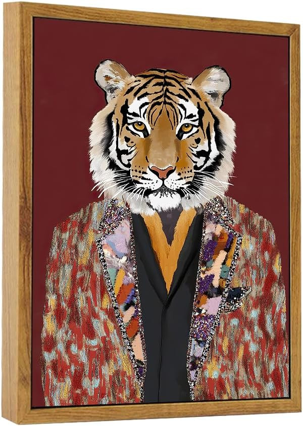 ARTZIO Abstract Tiger Framed Wall Art, Funny Red Decor, Cute Animal Aesthetic, Bedroom Living Roo... | Amazon (US)