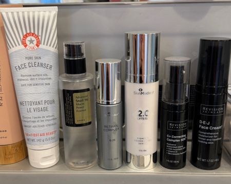 My complete morning + night skincare routine! It's taken me a year to perfect! Obsessed with every product! Some are more pricey while others are CHEAP (hello, snail serum!) but it's an amazing line-up and takes me only a few minutes. I use the products shown starting from left to right! I do NOT use the retinol in the morning and ONLY use it every other night! 💯 And I only use the Vitamin C in the morning!

Note: I use the Clean Skin Club Face Towels morning and night too in leui of a washcloth. 

#LTKbeauty #LTKsalealert #LTKmidsize