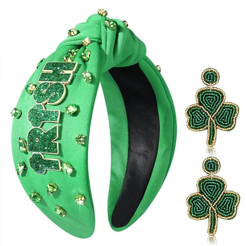 JERTOCLE St.Patrick's Day Headband for Women Glitter Irish Shamrock Headband Jeweled Lucky Green Crystal Knotted Headband St.Patrick's Day Irish Parade Hair Accessories Party Gifts (Green1) | Amazon (US)