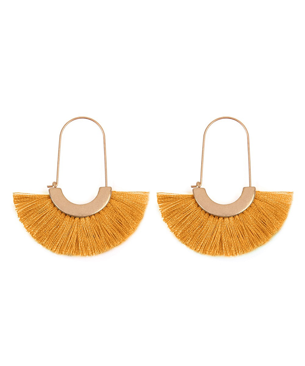 Riah Fashion Women's Earrings Mustard - Mustard & Goldtone Fringe Fan Earrings | Zulily