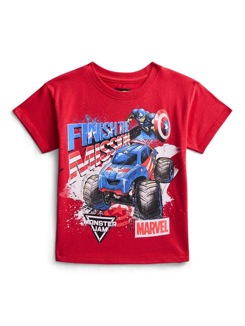Monster Jam Toddler Short Sleeve Graphic Americana Crewneck T-Shirt, Sizes 12 Months-5T | Walmart (US)