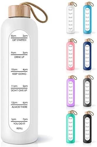 PROBTTL 32 Oz Borosilicate Glass Water Bottle with Time Marker Reminder Quotes, Leak Proof Reusab... | Amazon (US)