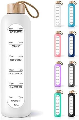 PROBTTL 32 Oz Borosilicate Glass Water Bottle with Time Marker Reminder Quotes, Leak Proof Reusab... | Amazon (US)