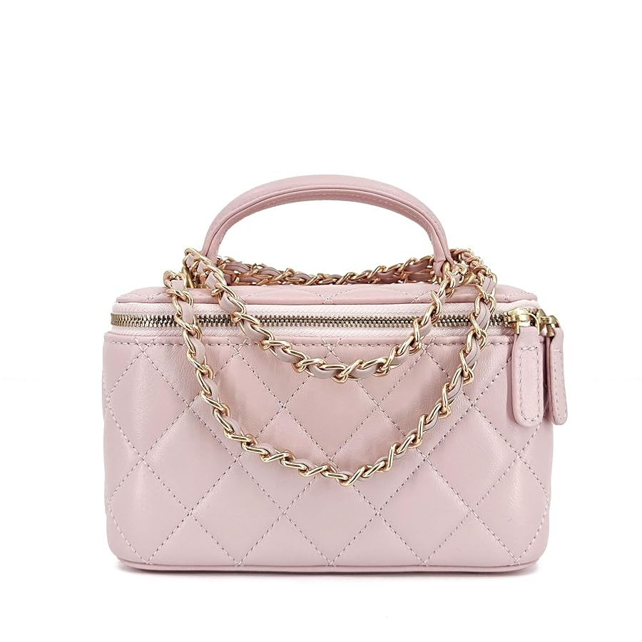 Small Genuine Leather Purse Quilted Crossbody Bag for Women, Mini Top-Handle Shoulder Handbag w/G... | Amazon (US)