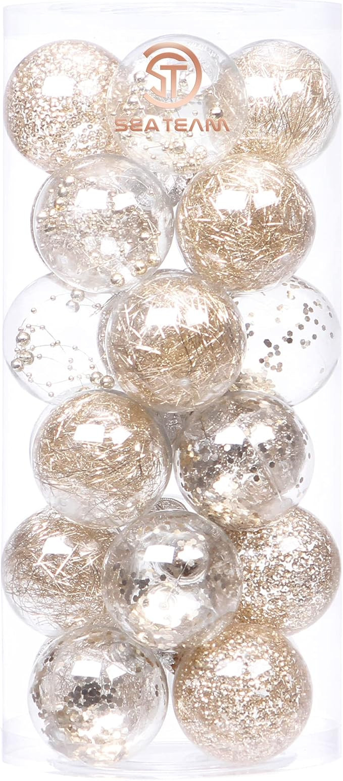 Sea Team 70mm/2.76" Shatterproof Clear Plastic Christmas Tree Ball Ornaments Set, Decorative Hang... | Amazon (US)