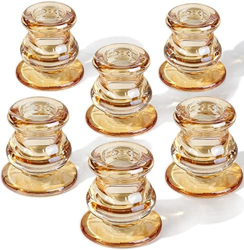 Simeitol Taper Candle Holder Set of 6, Glass Candlestick Holder, Gold Taper Candle Holder for Ann... | Amazon (US)