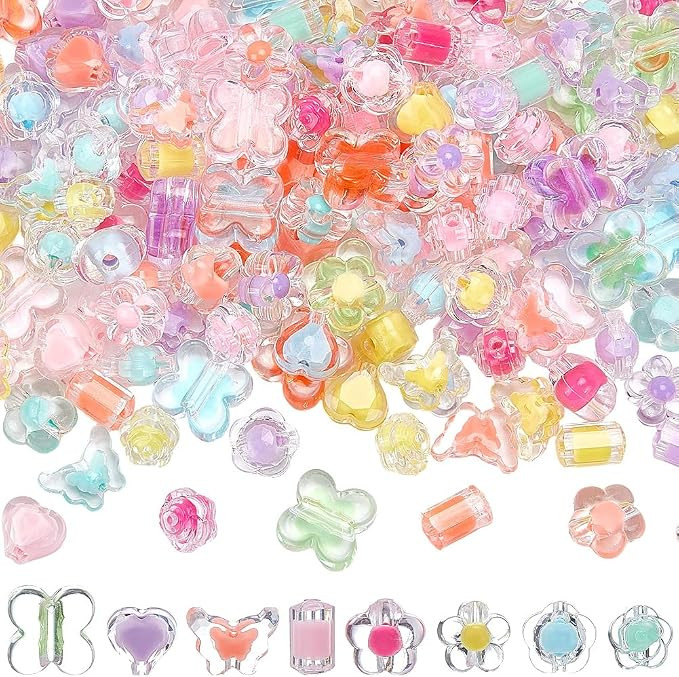 240Pcs Clear Acrylic Flower Heart Butterfly Beads Mixed Shapes Jewelry Making Accessories for Adu... | Amazon (US)