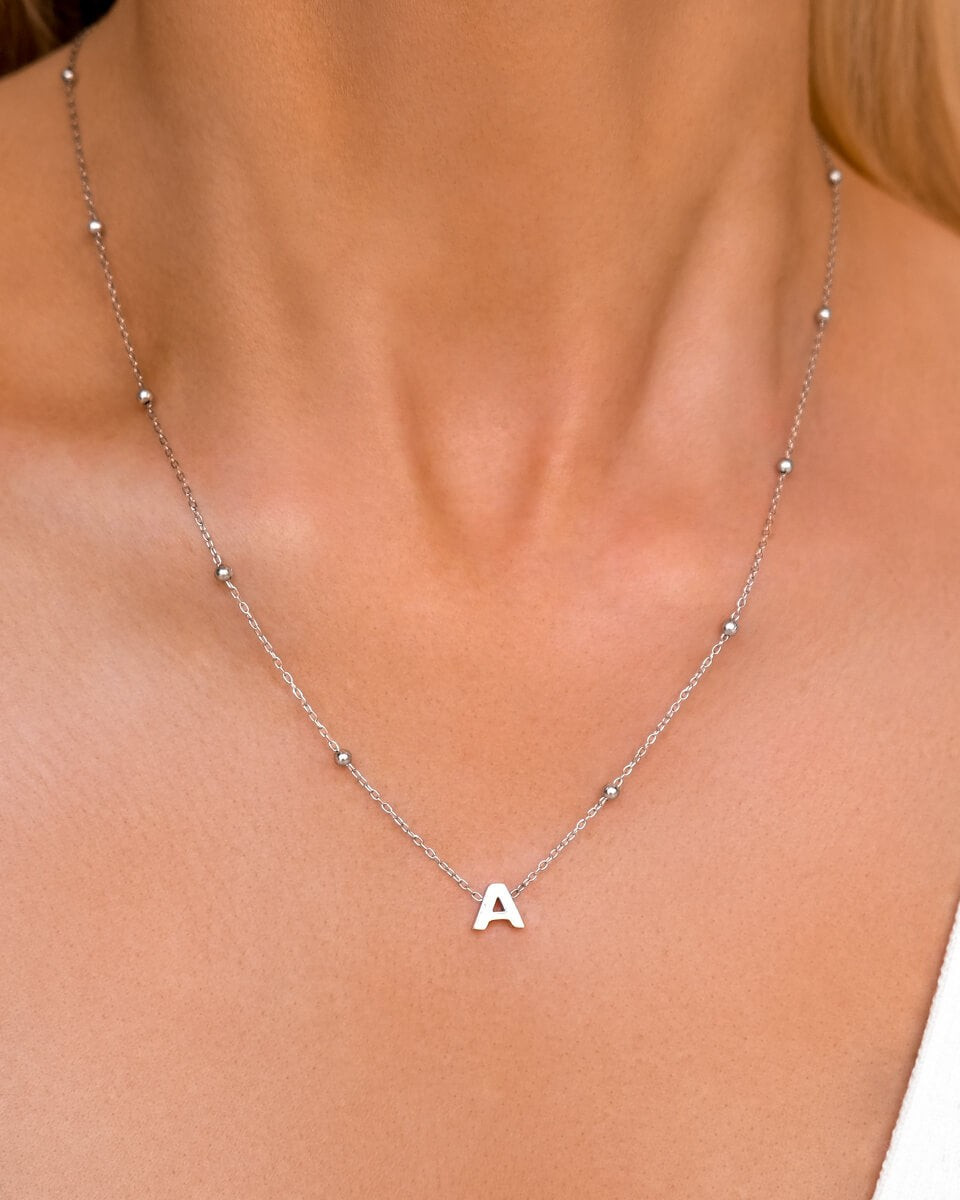 Mini Letter Sphere Chain Necklace (Silver) | Abbott Lyon