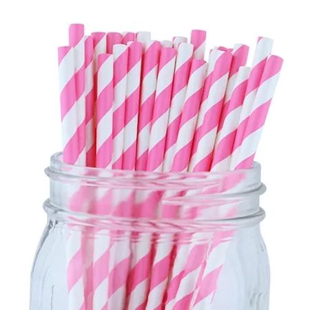 Just Artifacts Decorative Striped Paper Straws (100pcs, Striped, Bubblegum Pink) | Walmart (US)