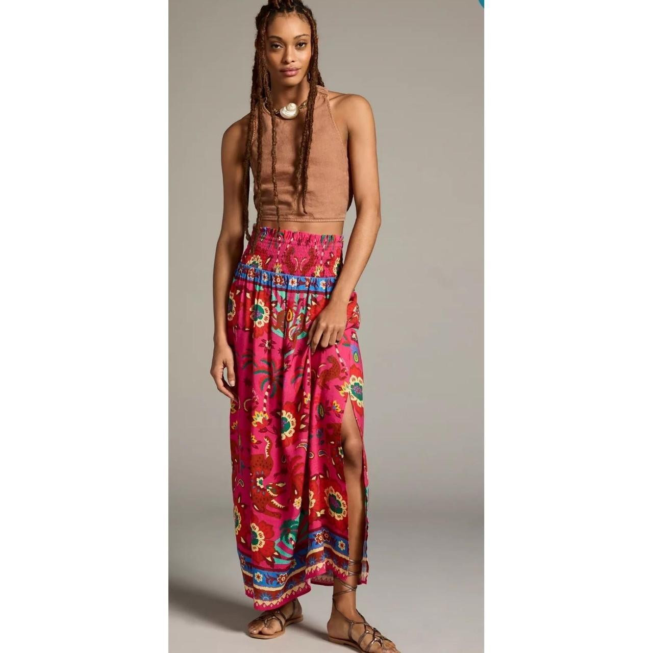 Farm Rio Women's Maxi Skirt - Pink/Multi | Depop US