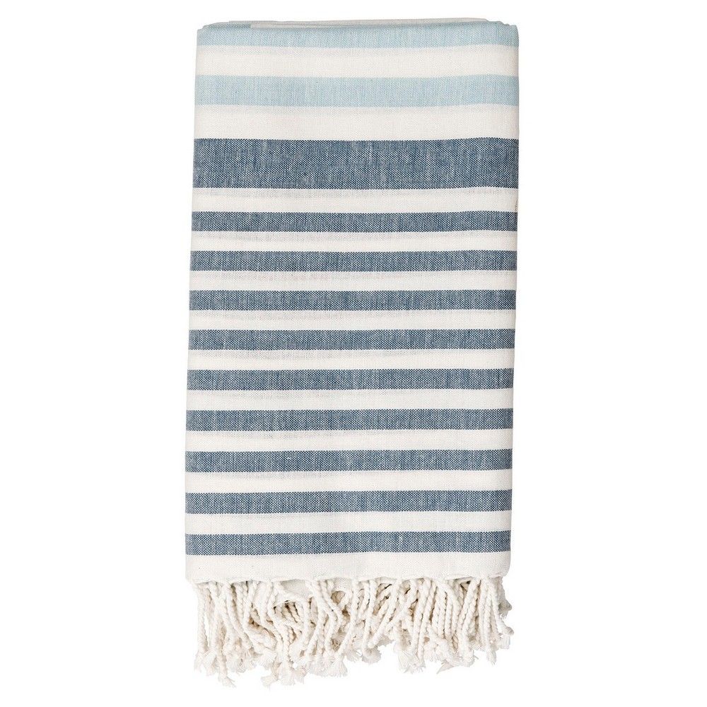 Cotton Throw Blanket - White with Blue Stripes - 3R Studios | Target