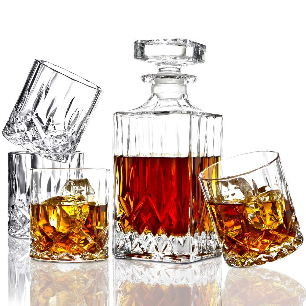 ELIDOMC 5PC Italian Crafted Glass Whiskey Decanter & Whiskey Glasses Set, Crystal Decanter Set Wi... | Amazon (US)