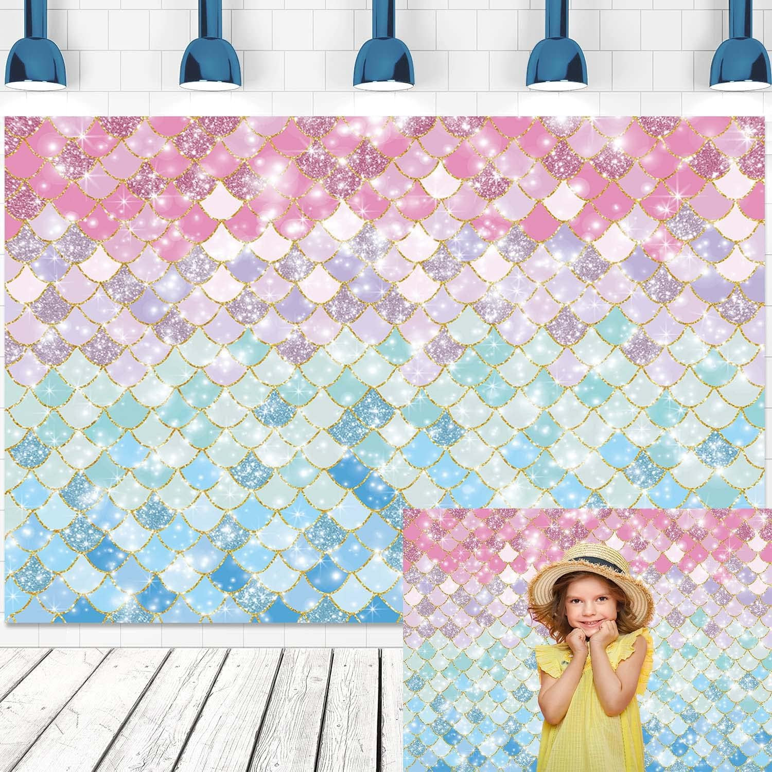 Summer Glitter Mermaid Scales Backdrops Mermaid Birthday Party Backdrop Glitter Pink Blue Girl Pr... | Amazon (US)