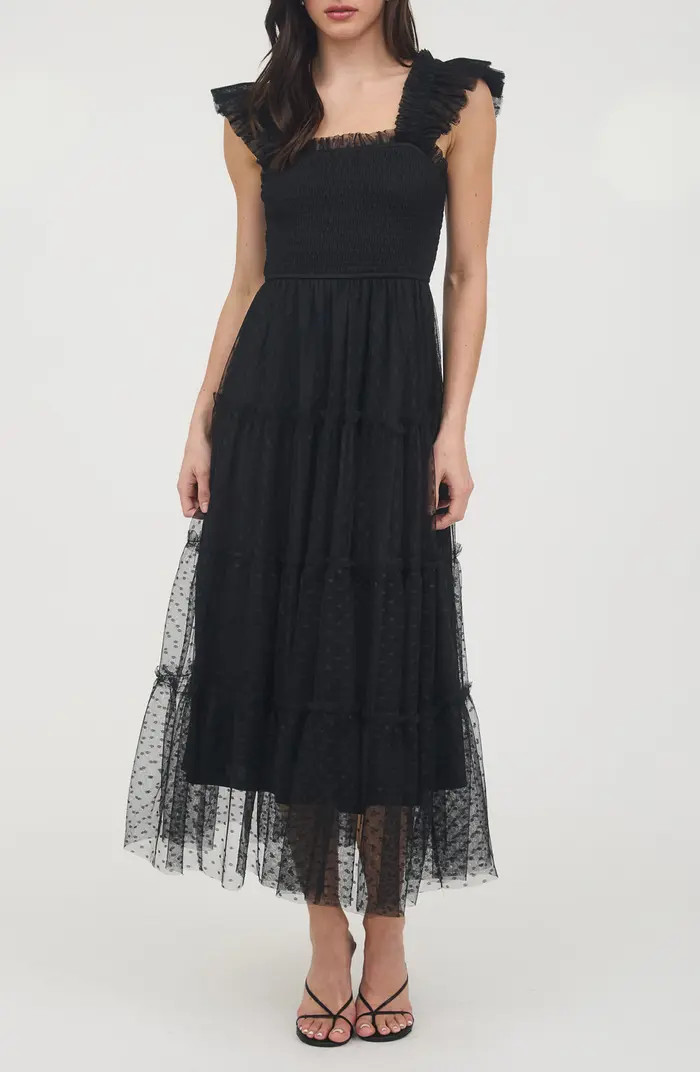 Mesh Smocked Tiered Midi Dress | Nordstrom Rack