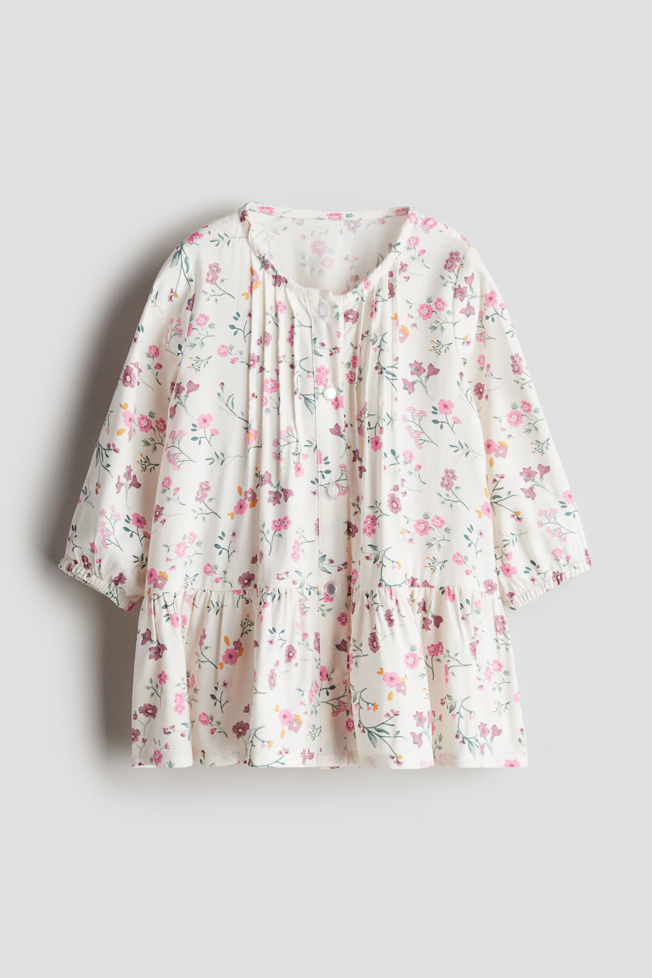 Patterned Dress - Round Neck - Long sleeve - White/floral - Kids | H&M US | H&M (US + CA)