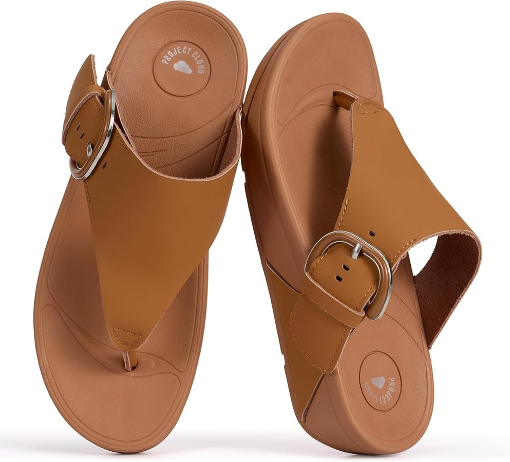 Project Cloud Genuine Leather Sandals for Women - Thong Sandals with Adjustable Buckle - Plush an... | Amazon (US)