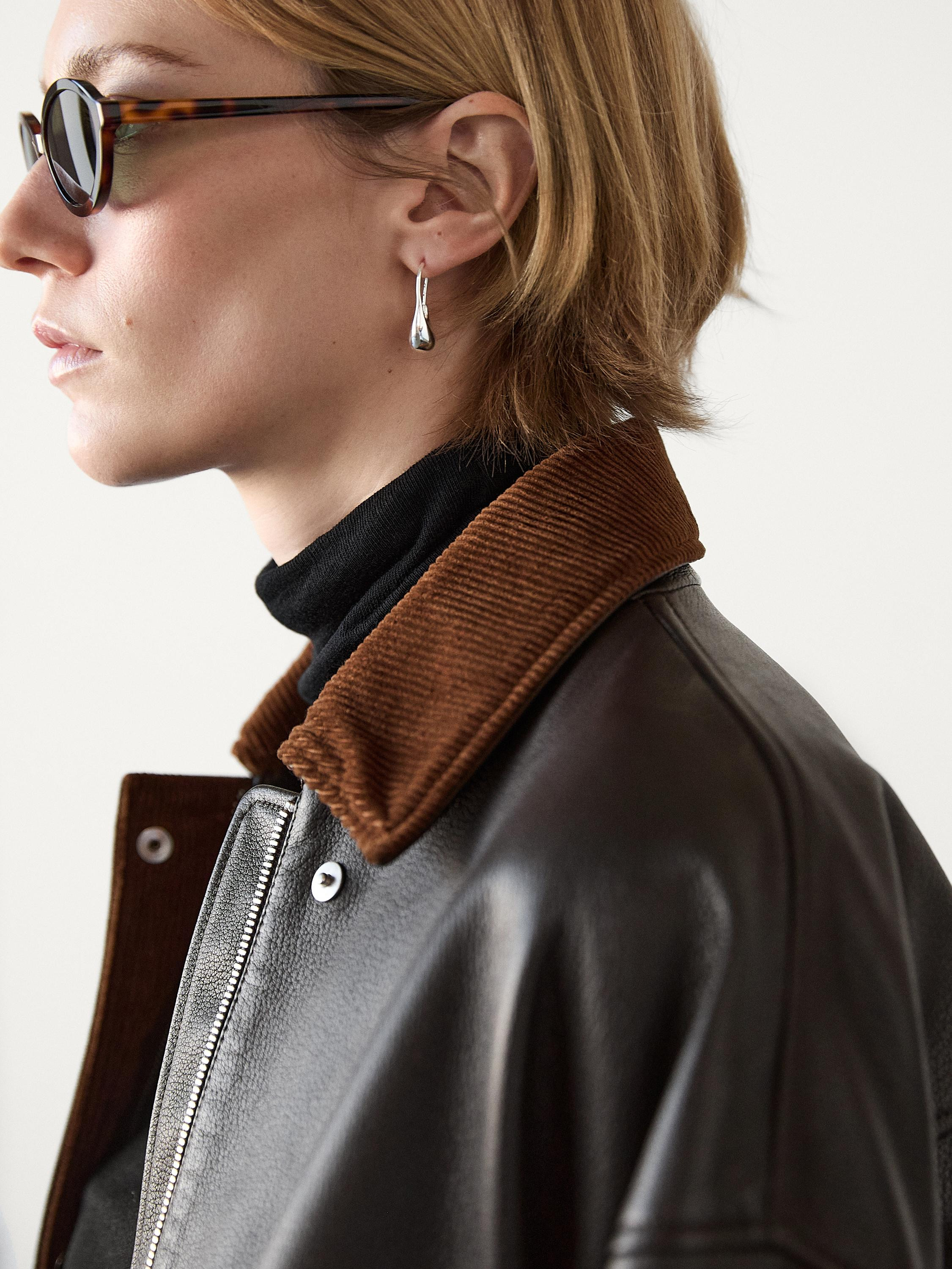 Jacke aus Nappaleder mit Cordkragen | Massimo Dutti DE