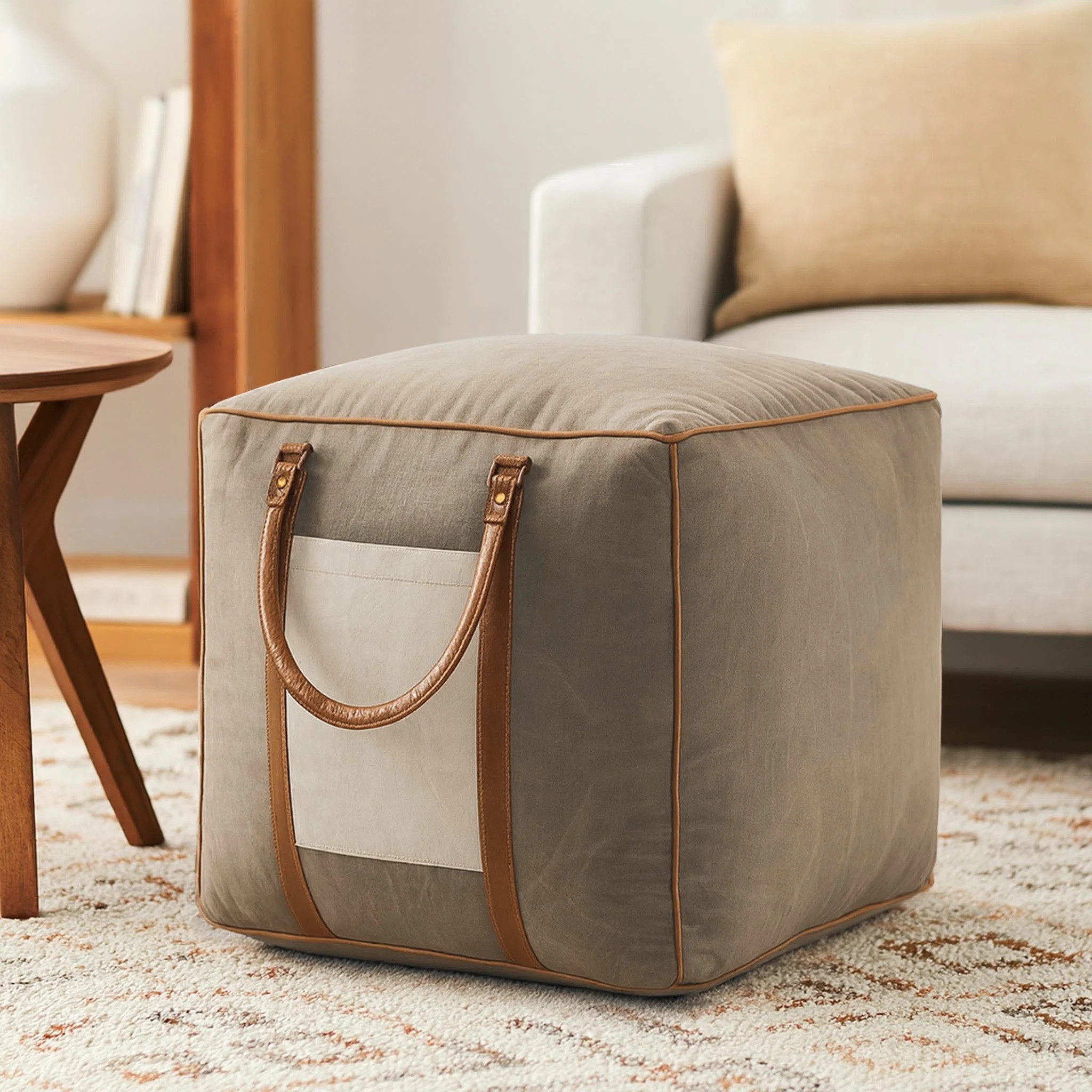 Abedin Cotton and Leather Handmade Ottoman Pouf | Wayfair North America