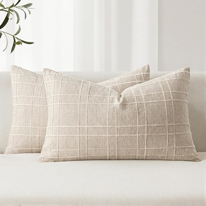 MIULEE Decorative Linen Check Lumar Throw Pillow Covers Neutral Farmhouse Vintage Christmas Pillo... | Amazon (US)