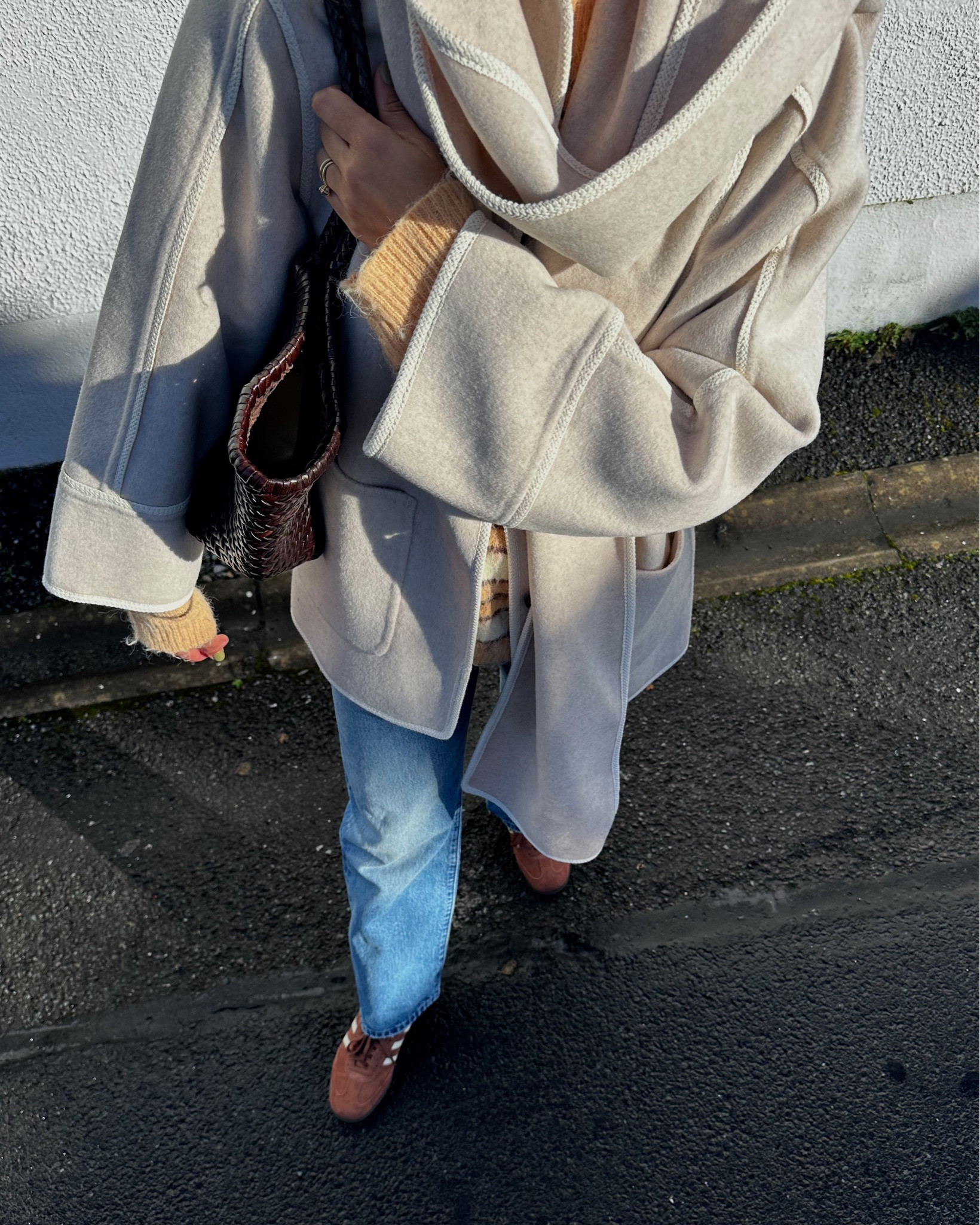 Mint velvet, scarf coat, transitional style, relaxed glamour, effortless style, everyday style, capsule wardrobe essentials, brown sambas, dragon diffusion, simple street style, Levi’s denim, spring style

#LTKstyletip #LTKeurope