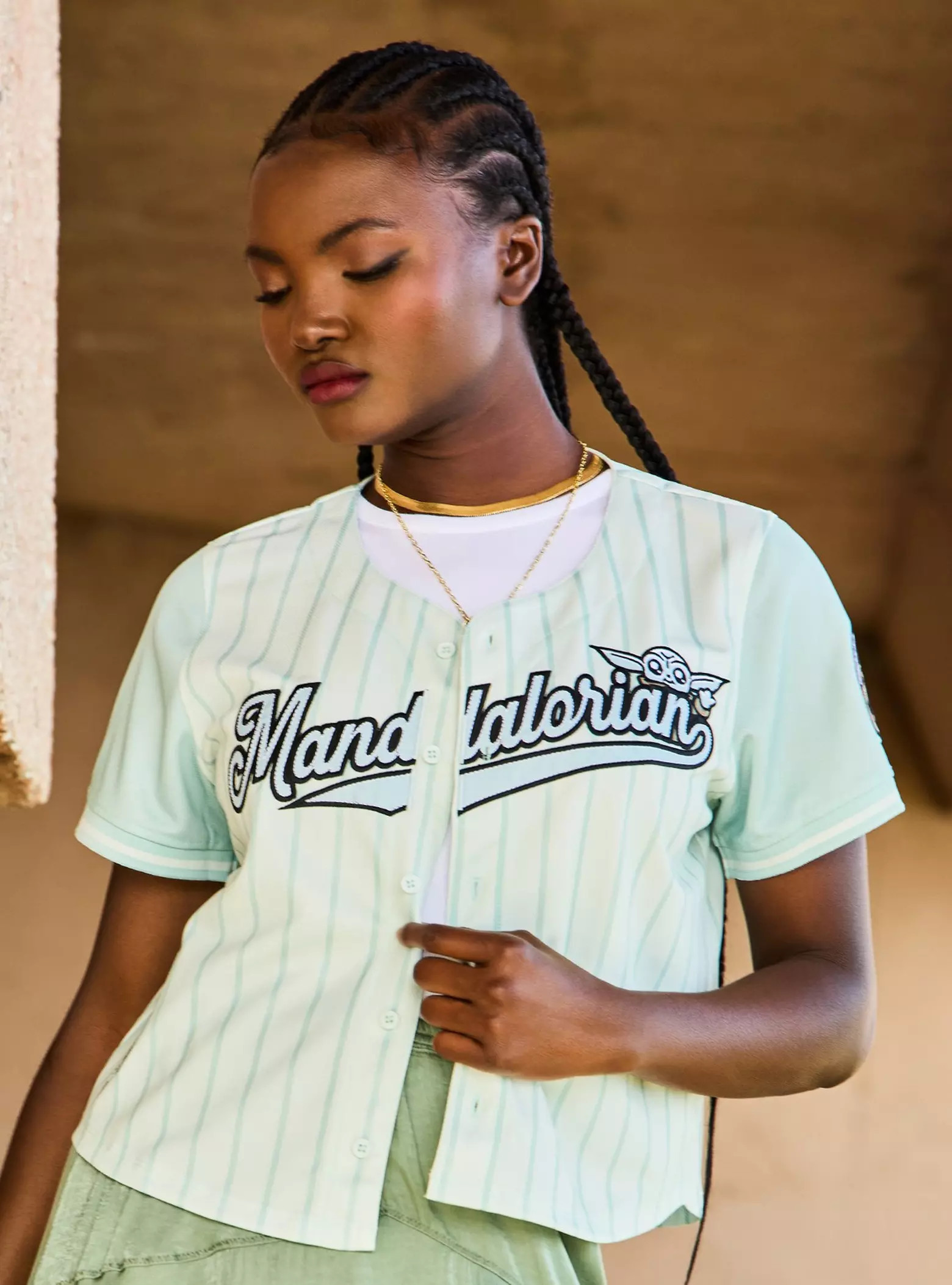 Star Wars The Mandalorian Grogu Women's Cropped Striped Baseball Jersey - BoxLunch Exclusive | Bo... | BoxLunch